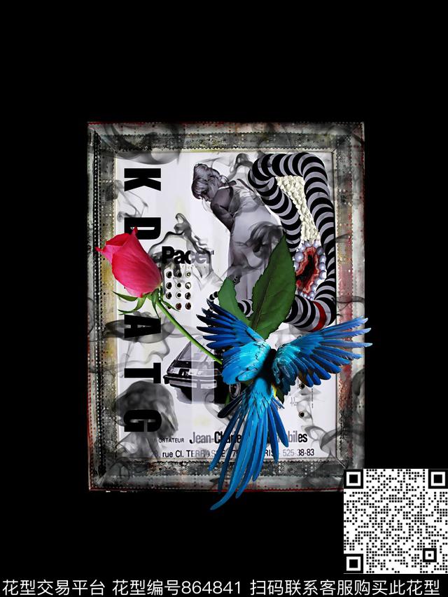 抽象花卉飞鸟数码印花华亿平台下载（图片编号: 864841） - 瓦栏（Walan）