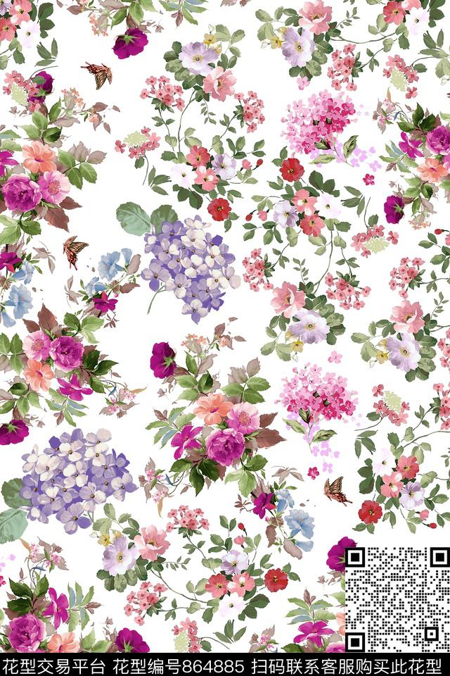 小碎花花卉清新数码印花华亿平台下载（图片编号: 864885） - 瓦栏（Walan）