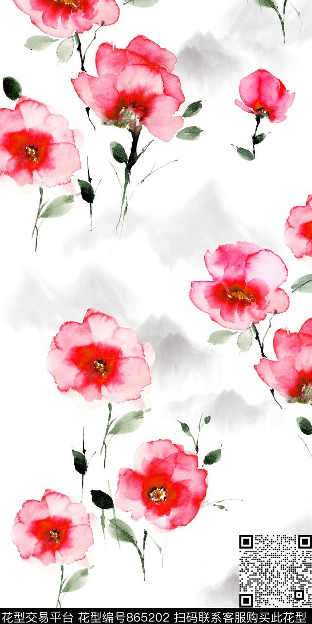 数码花朵花卉数码印花华亿平台下载（图片编号: 865202） - 瓦栏（Walan）