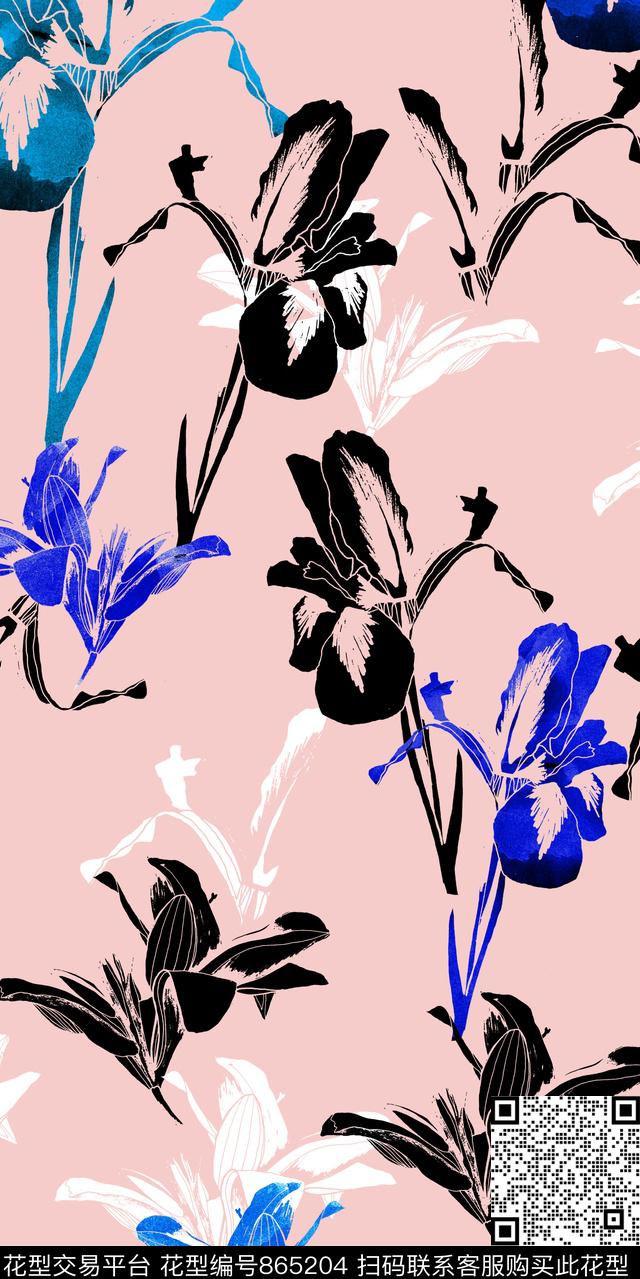 花卉抽象传统印花华亿平台下载（图片编号: 865204） - 瓦栏（Walan）