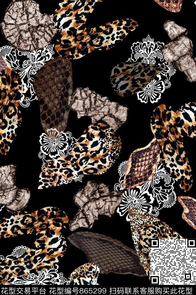 蕾丝虎皮豹纹纹理数码印花华亿平台下载（图片编号: 865299） - 瓦栏（Walan）
