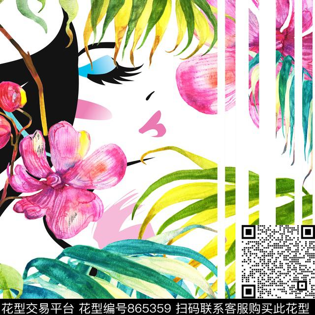 方巾热带棕榈叶数码印花华亿平台下载（图片编号: 865359） - 瓦栏（Walan）