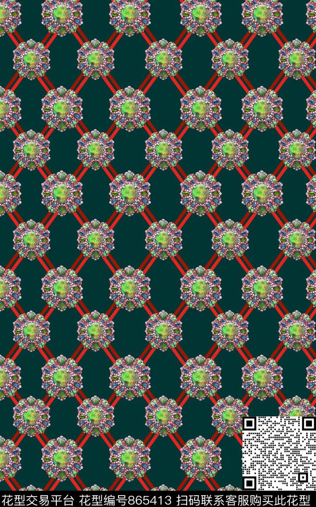 珠宝条纹时尚写意数码印花华亿平台下载（图片编号: 865413） - 瓦栏（Walan）