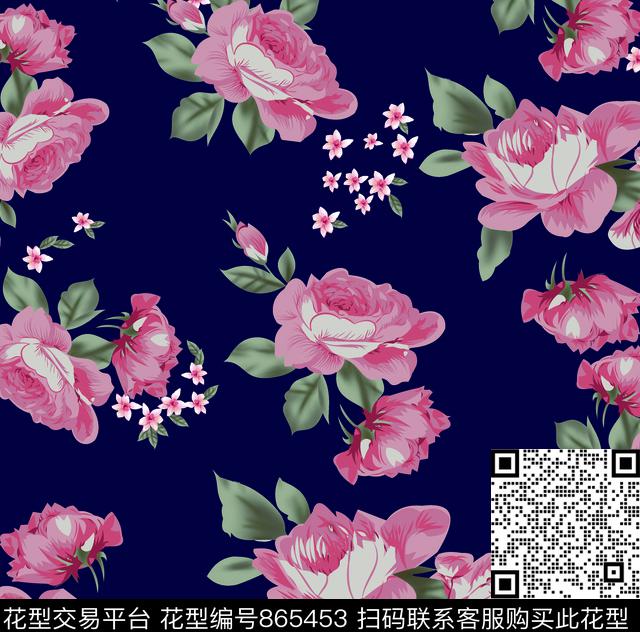 大花牡丹花鸟数码印花华亿平台下载（图片编号: 865453） - 瓦栏（Walan）