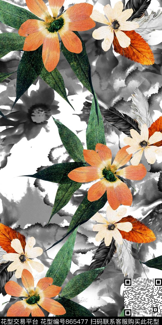 热带叶子花卉数码印花华亿平台下载（图片编号: 865477） - 瓦栏（Walan）