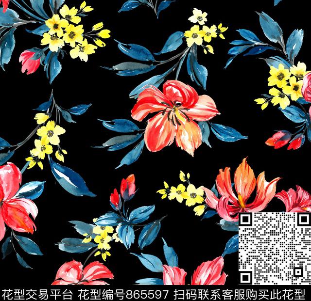 热带植物原创手绘时尚男装传统印花华亿平台下载（图片编号: 865597） - 瓦栏（Walan）