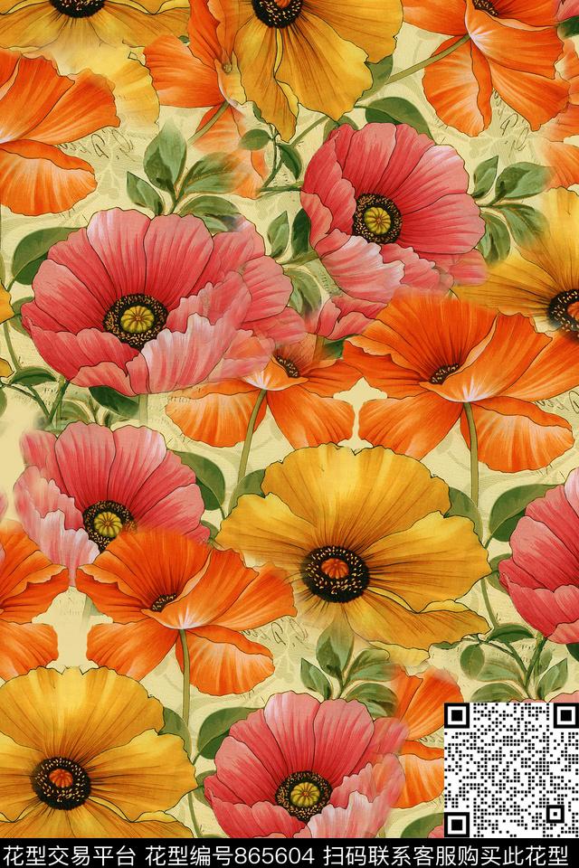 花卉乱花大花数码印花华亿平台下载（图片编号: 865604） - 瓦栏（Walan）