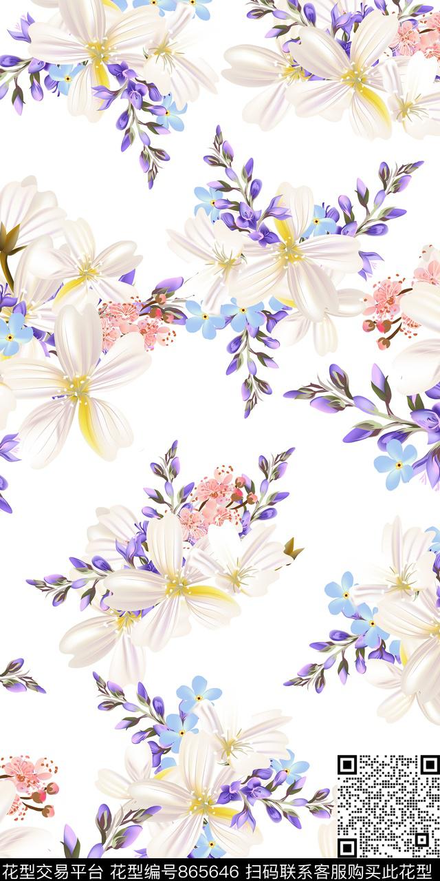 清新花瓣花朵数码印花华亿平台下载（图片编号: 865646） - 瓦栏（Walan）