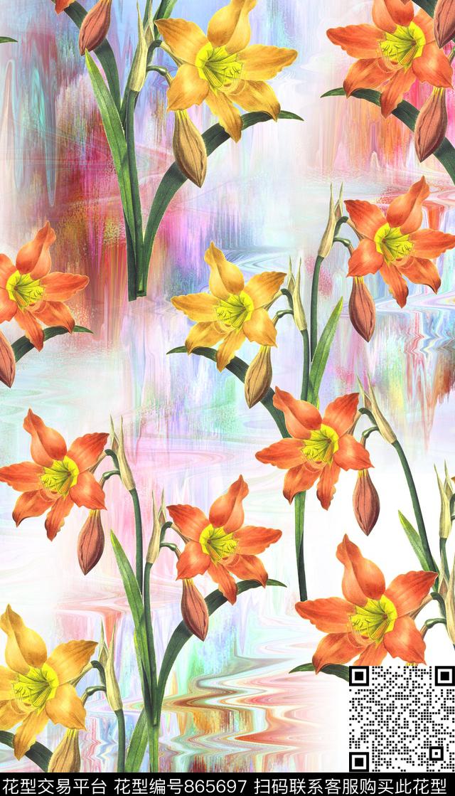 花卉水彩手绘数码印花华亿平台下载（图片编号: 865697） - 瓦栏（Walan）