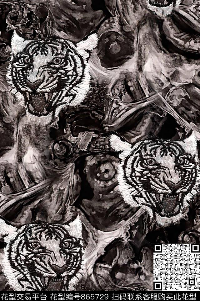 抽象纹理老虎头复古纹理数码印花华亿平台下载（图片编号: 865729） - 瓦栏（Walan）