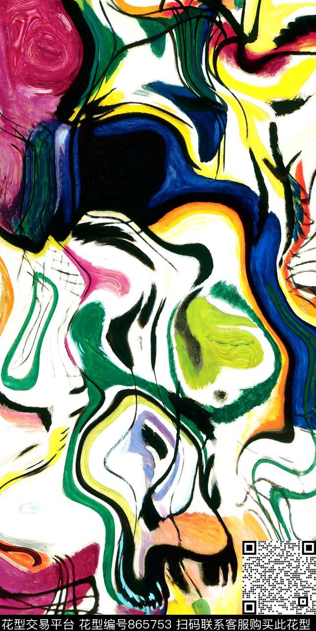 抽象油画条纹意境艺术线条数码印花华亿平台下载（图片编号: 865753） - 瓦栏（Walan）
