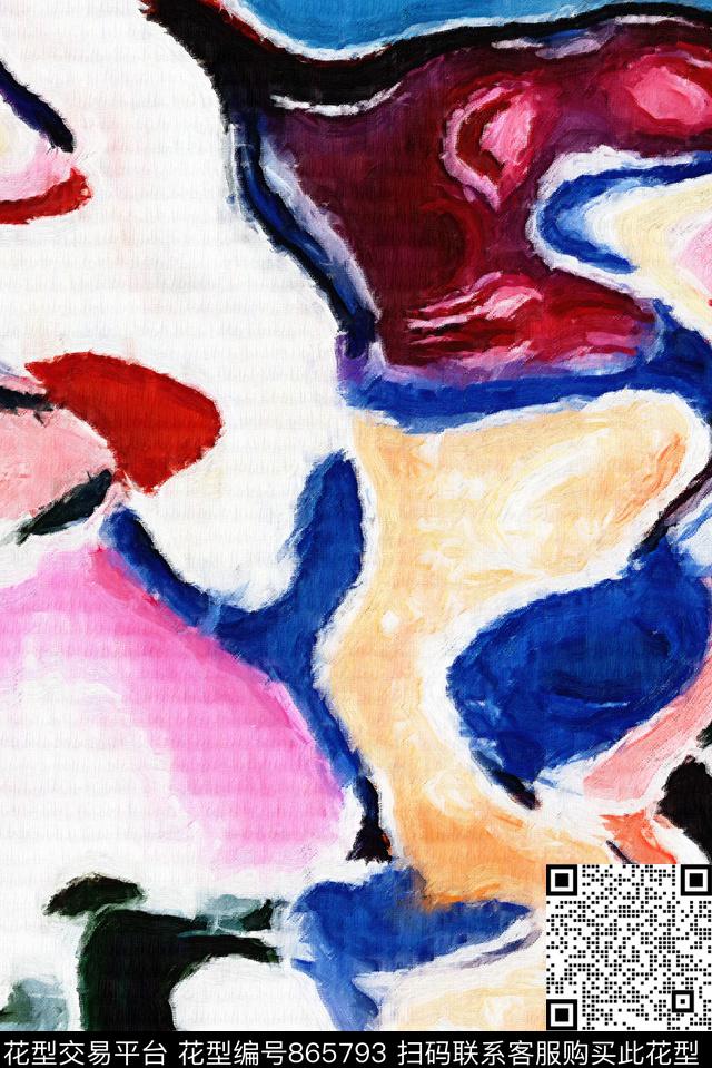 抽象油画艺术线条艺术色块笔触数码印花华亿平台下载（图片编号: 865793） - 瓦栏（Walan）
