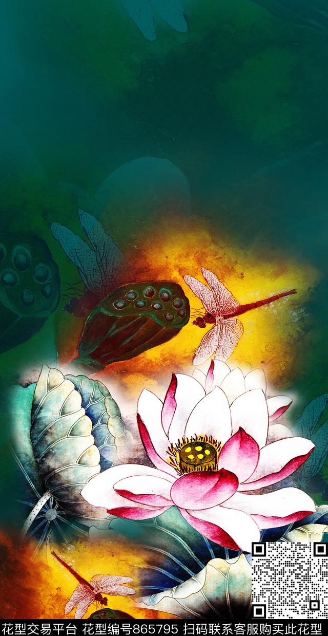 定位花卉荷花数码印花华亿平台下载（图片编号: 865795） - 瓦栏（Walan）