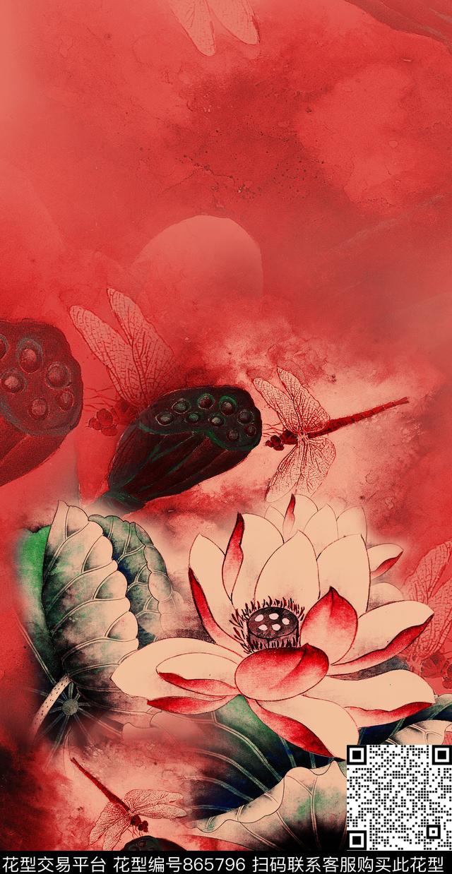 定位花卉荷花数码印花华亿平台下载（图片编号: 865796） - 瓦栏（Walan）