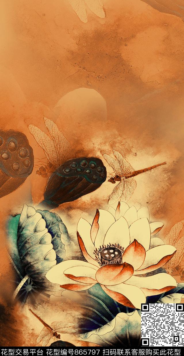 定位花卉荷花数码印花华亿平台下载（图片编号: 865797） - 瓦栏（Walan）