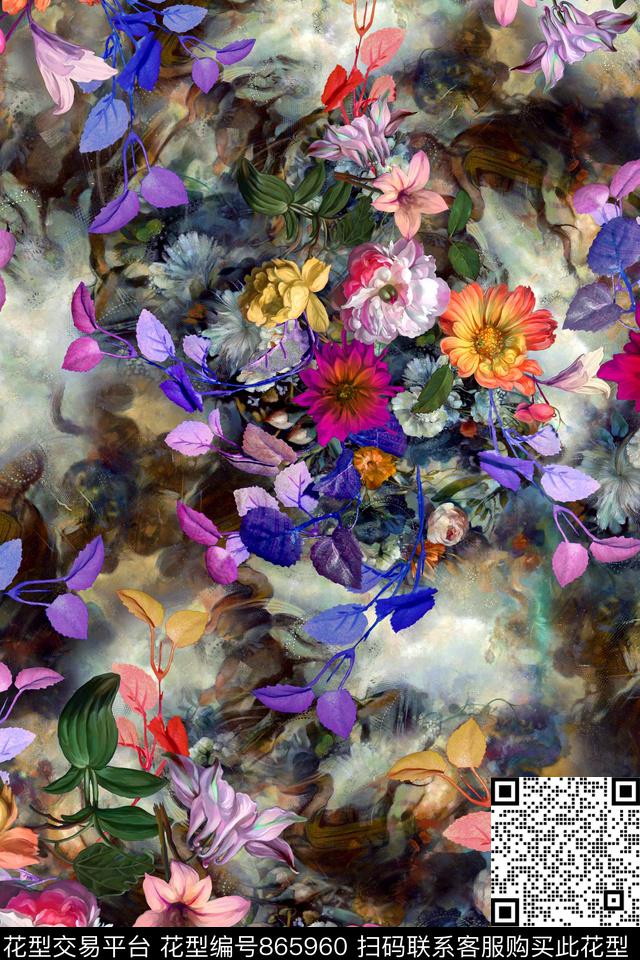 小碎花花朵花卉数码印花华亿平台下载（图片编号: 865960） - 瓦栏（Walan）