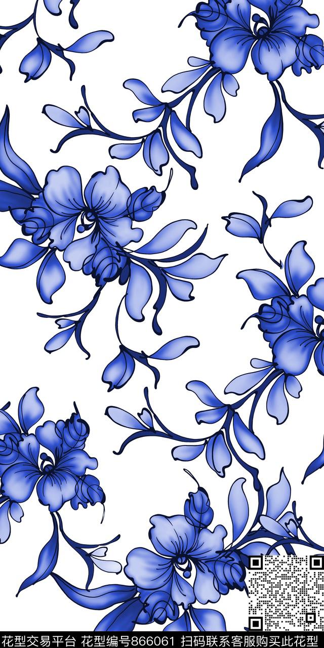 大花花卉小清新传统印花华亿平台下载（图片编号: 866061） - 瓦栏（Walan）