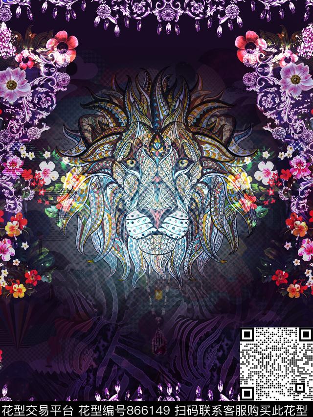动物纹花卉动物头像数码印花华亿平台下载（图片编号: 866149） - 瓦栏（Walan）