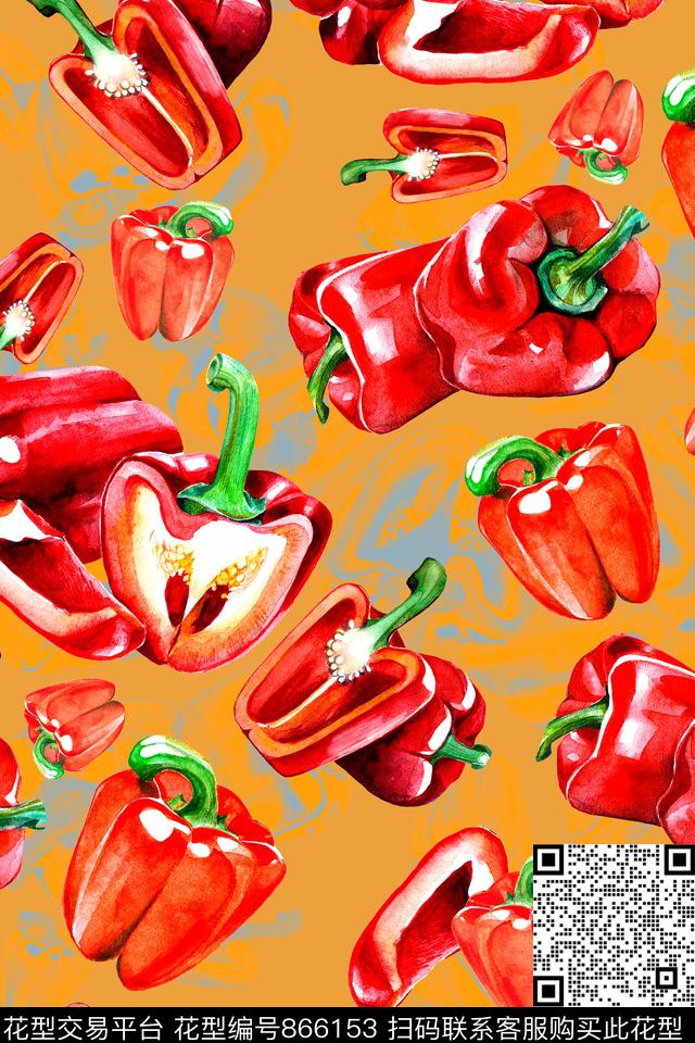 休闲手绘红椒数码印花华亿平台下载（图片编号: 866153） - 瓦栏（Walan）