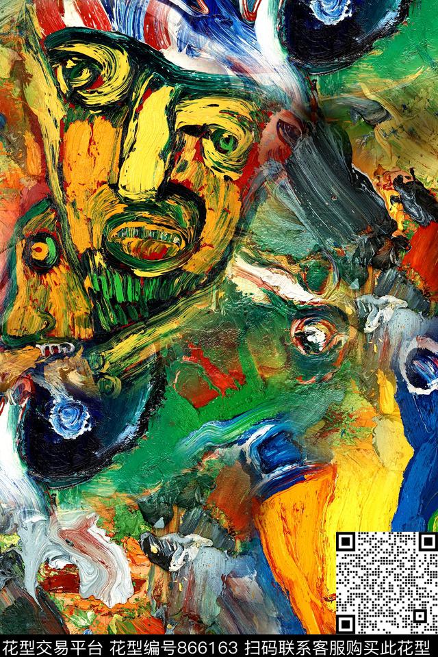 抽象几何拼接数码印花华亿平台下载（图片编号: 866163） - 瓦栏（Walan）