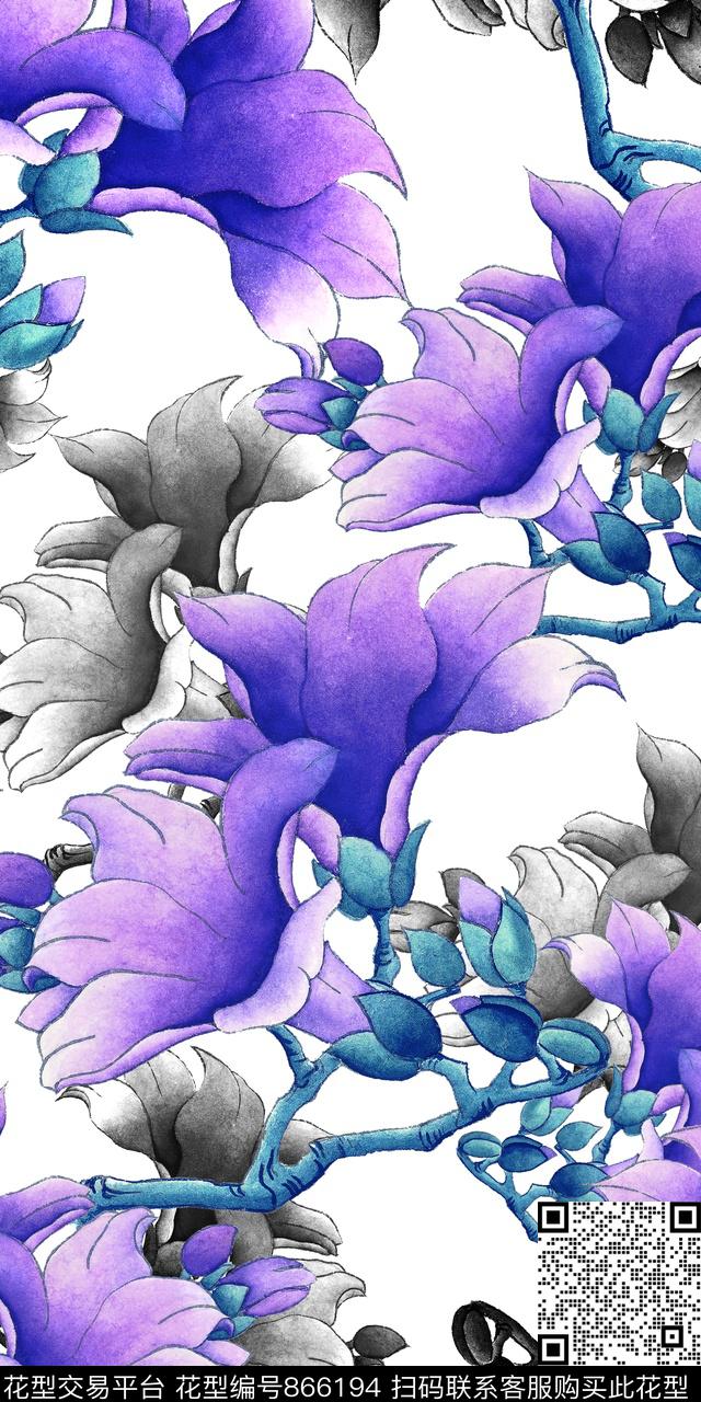 水墨花卉复古数码印花华亿平台下载（图片编号: 866194） - 瓦栏（Walan）