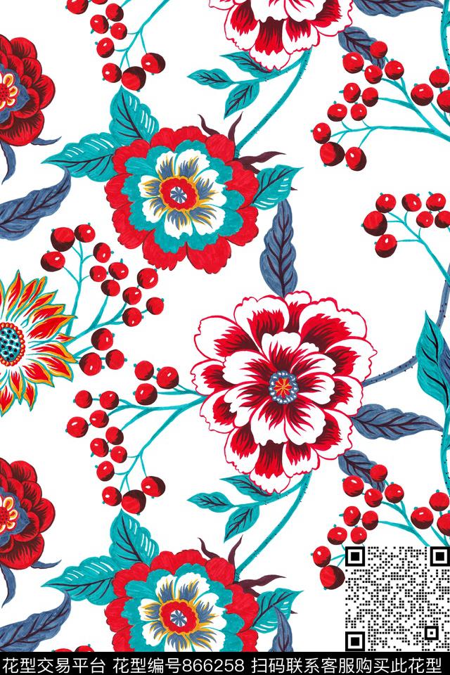 艺术花卉超大花卉手绘肌理传统印花华亿平台下载（图片编号: 866258） - 瓦栏（Walan）