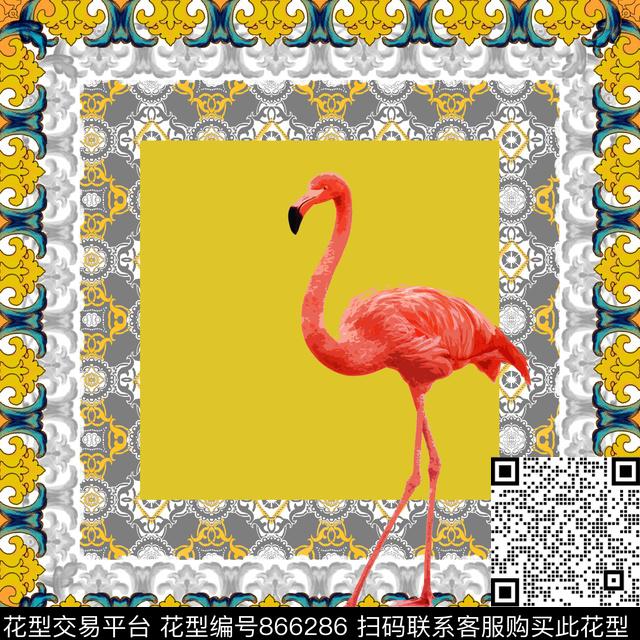 手绘火烈鸟佩斯利传统印花华亿平台下载（图片编号: 866286） - 瓦栏（Walan）