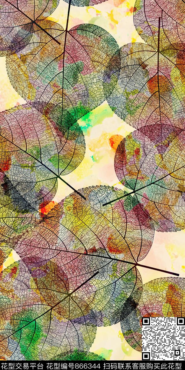 抽象数码印花树叶纹路数码印花华亿平台下载（图片编号: 866344） - 瓦栏（Walan）