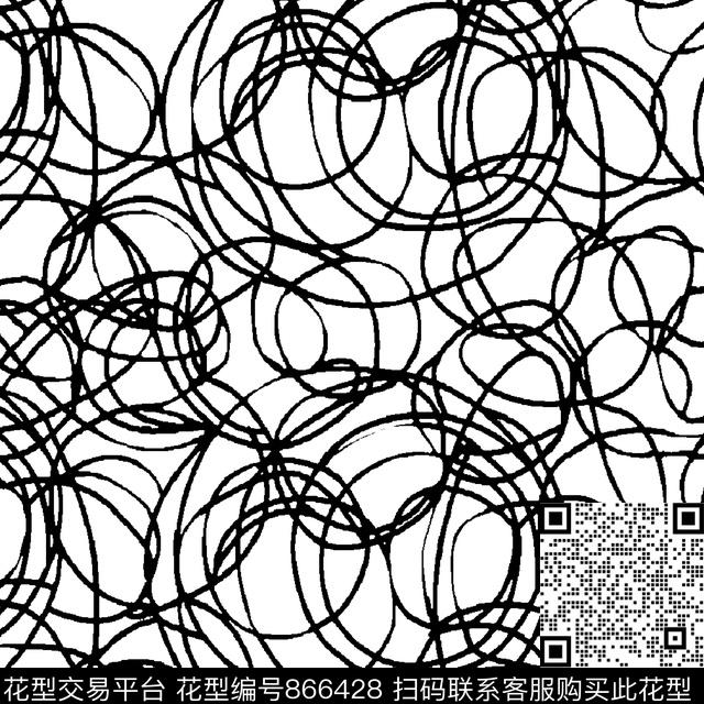 单色黑白圆圈数码印花华亿平台下载（图片编号: 866428） - 瓦栏（Walan）