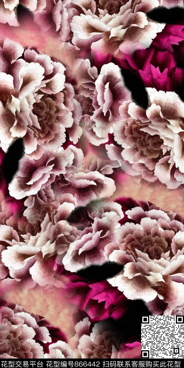 抽象数码印花花卉数码印花华亿平台下载（图片编号: 866442） - 瓦栏（Walan）
