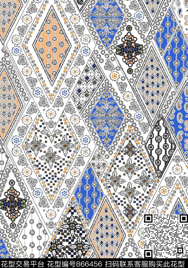 几何解构菱形传统印花华亿平台下载（图片编号: 866456） - 瓦栏（Walan）