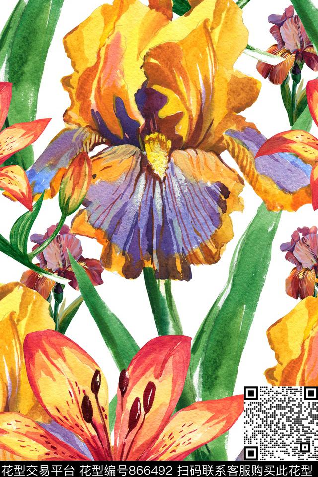 艺术花卉大花花卉数码印花华亿平台下载（图片编号: 866492） - 瓦栏（Walan）
