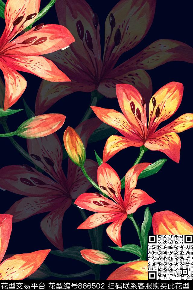 艺术花卉大花花卉数码印花华亿平台下载（图片编号: 866502） - 瓦栏（Walan）