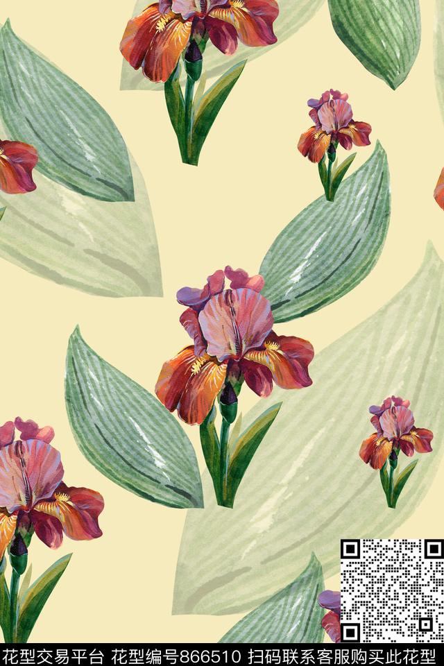 艺术花卉大花花卉数码印花华亿平台下载（图片编号: 866510） - 瓦栏（Walan）