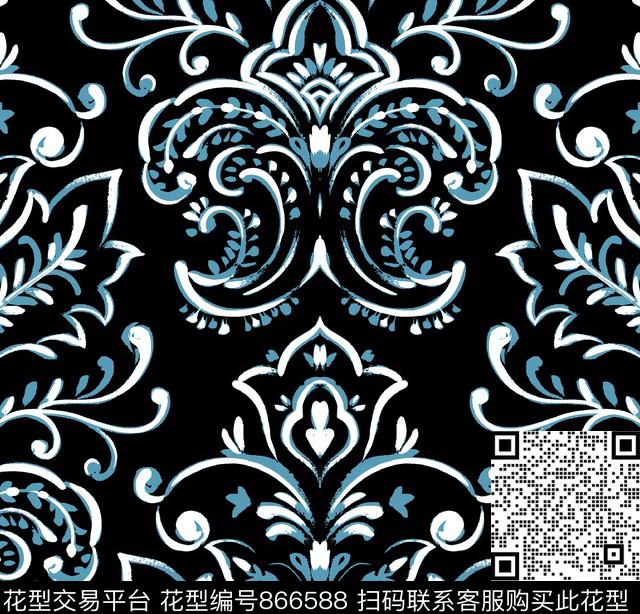 大马士革宫廷风巴洛克传统印花华亿平台下载（图片编号: 866588） - 瓦栏（Walan）