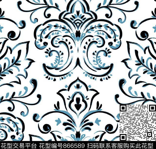 大马士革宫廷风巴洛克传统印花华亿平台下载（图片编号: 866589） - 瓦栏（Walan）