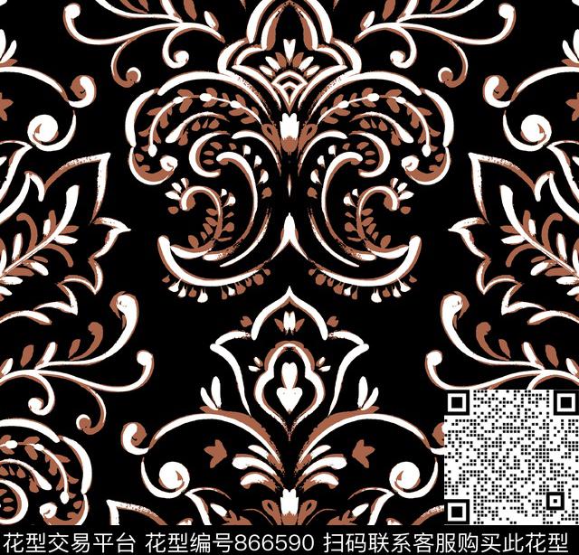 大马士革宫廷风巴洛克传统印花华亿平台下载（图片编号: 866590） - 瓦栏（Walan）