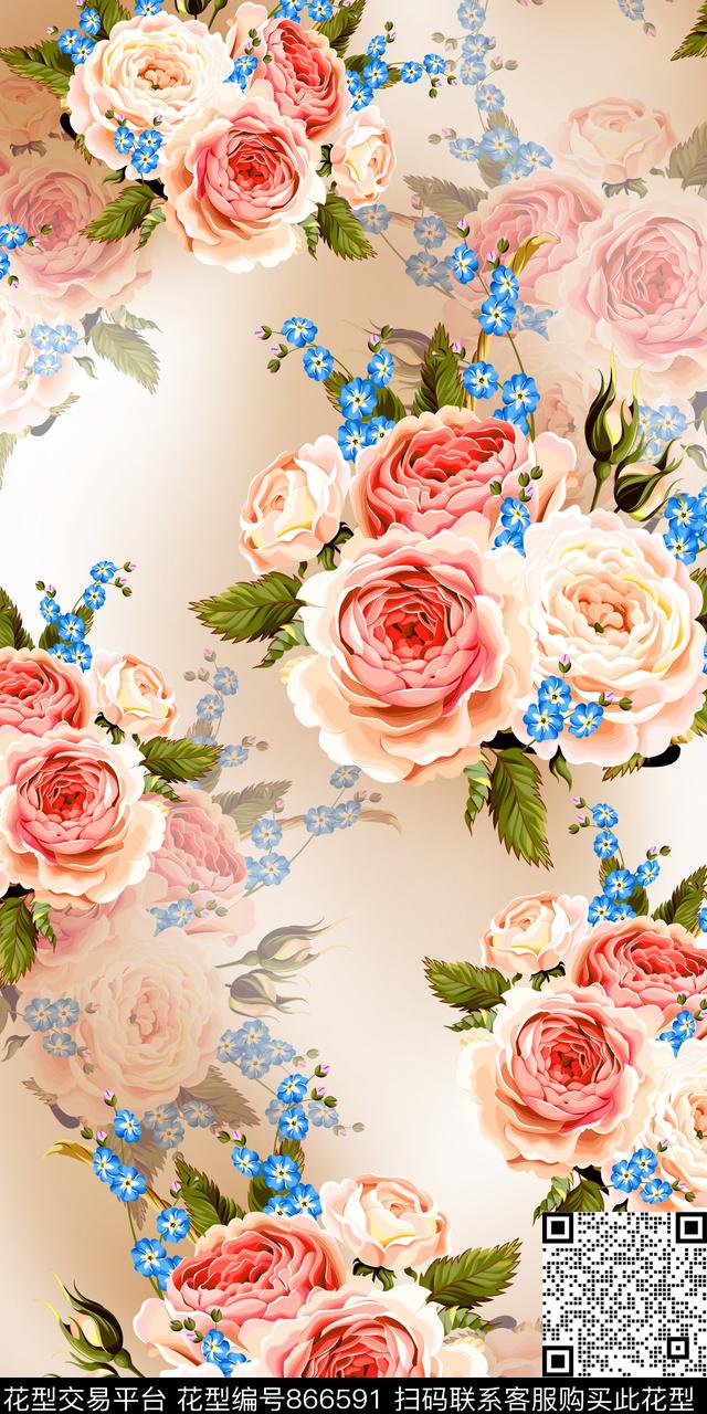 大花乱花花卉数码印花华亿平台下载（图片编号: 866591） - 瓦栏（Walan）