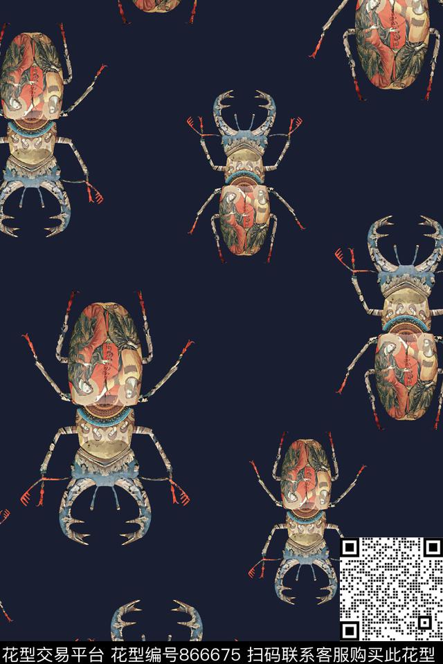 昆虫甲虫复古纹理数码印花华亿平台下载（图片编号: 866675） - 瓦栏（Walan）
