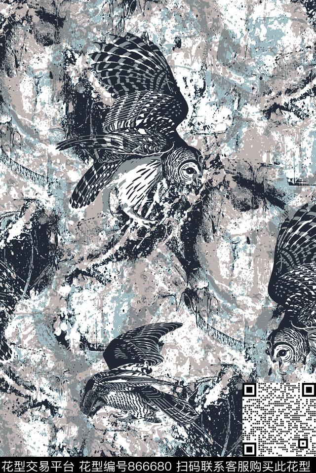 复古纹理鸟男装夹克华亿平台传统印花华亿平台下载（图片编号: 866680） - 瓦栏（Walan）