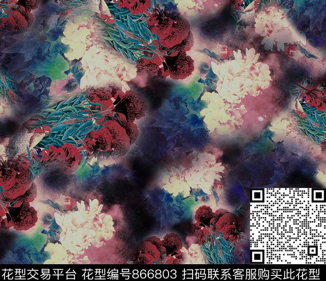 花卉鸡冠花芙蓉花数码印花华亿平台下载（图片编号: 866803） - 瓦栏（Walan）