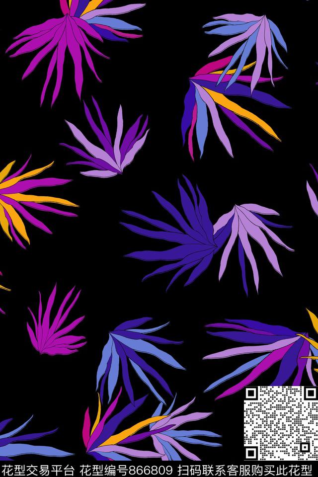 解构棕榈叶热带数码印花华亿平台下载（图片编号: 866809） - 瓦栏（Walan）