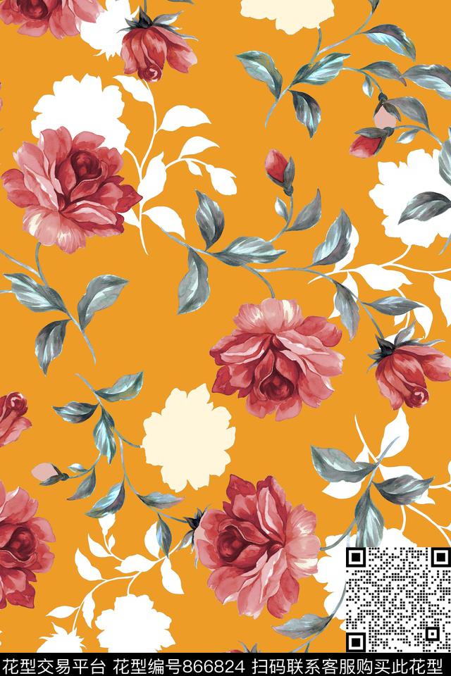 乱花花朵花卉数码印花华亿平台下载（图片编号: 866824） - 瓦栏（Walan）