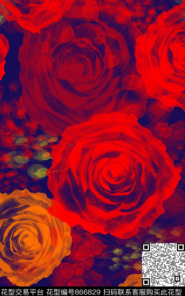 大花花卉花朵数码印花华亿平台下载（图片编号: 866829） - 瓦栏（Walan）
