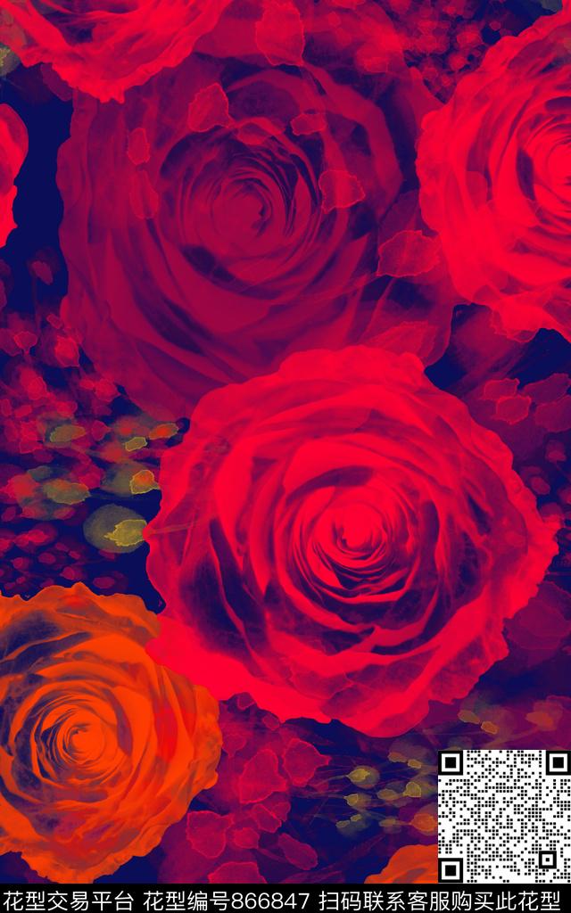 大花花卉花朵数码印花华亿平台下载（图片编号: 866847） - 瓦栏（Walan）