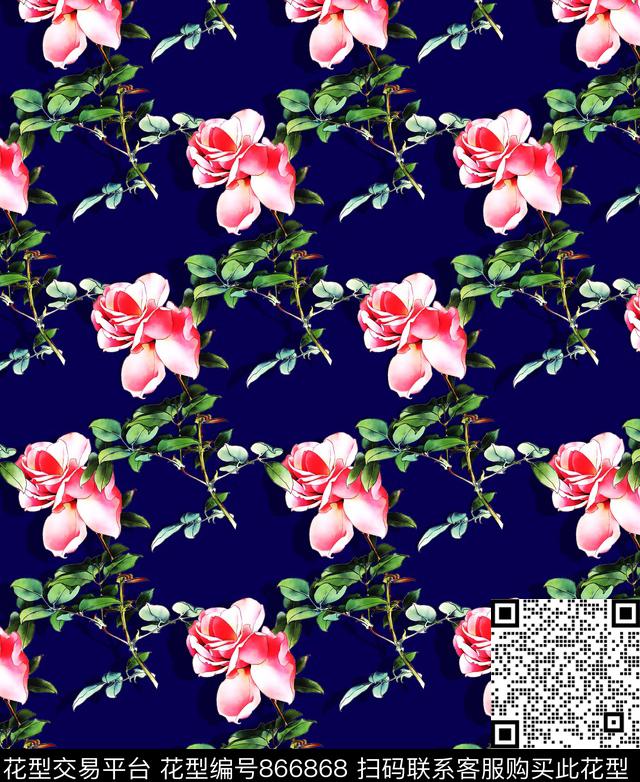 花卉花朵玫瑰数码印花华亿平台下载（图片编号: 866868） - 瓦栏（Walan）