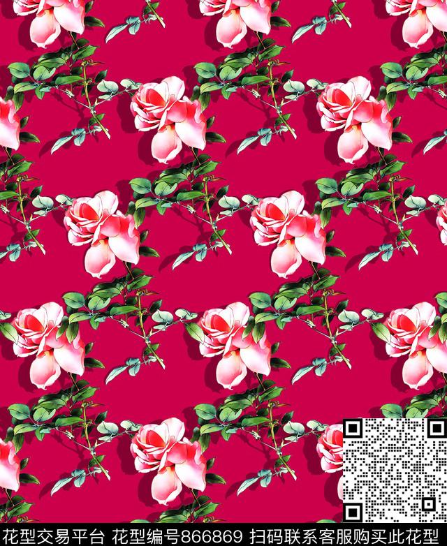 花卉花朵玫瑰数码印花华亿平台下载（图片编号: 866869） - 瓦栏（Walan）
