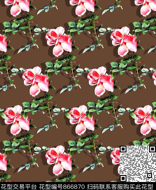 花卉花朵玫瑰数码印花华亿平台下载（图片编号: 866870） - 瓦栏（Walan）