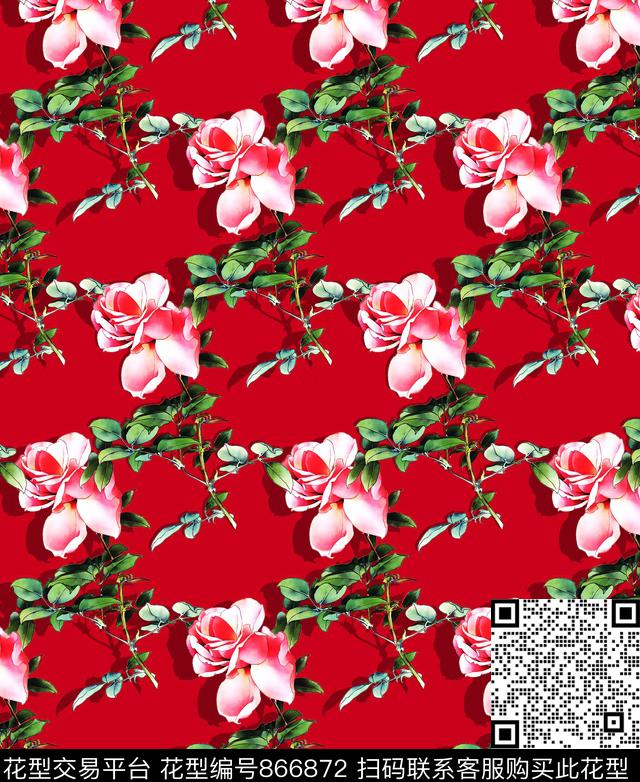 花卉花朵玫瑰数码印花华亿平台下载（图片编号: 866872） - 瓦栏（Walan）