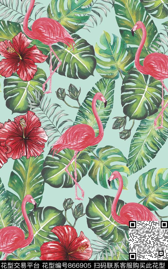 棕榈叶热带龟背竹数码印花华亿平台下载（图片编号: 866905） - 瓦栏（Walan）